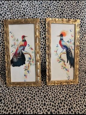 Original Vintage Real Bird Feathers Paintings! Inticatley Hand Layered! Amazing!